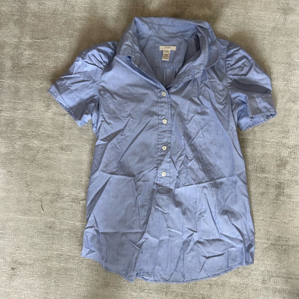 J. Crew Light Blue Button Down Puff Sleeve Work shirt, size 8